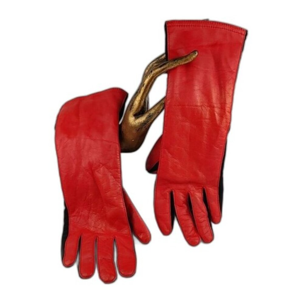 Echo 100% Leather RED/Black Retro Fun Lined Gloves Size Small